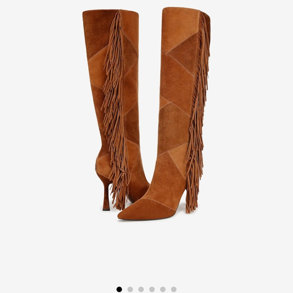 SOLD Sam Edelman Fringe Suede Knee-High Boots - Tan Wide Calf